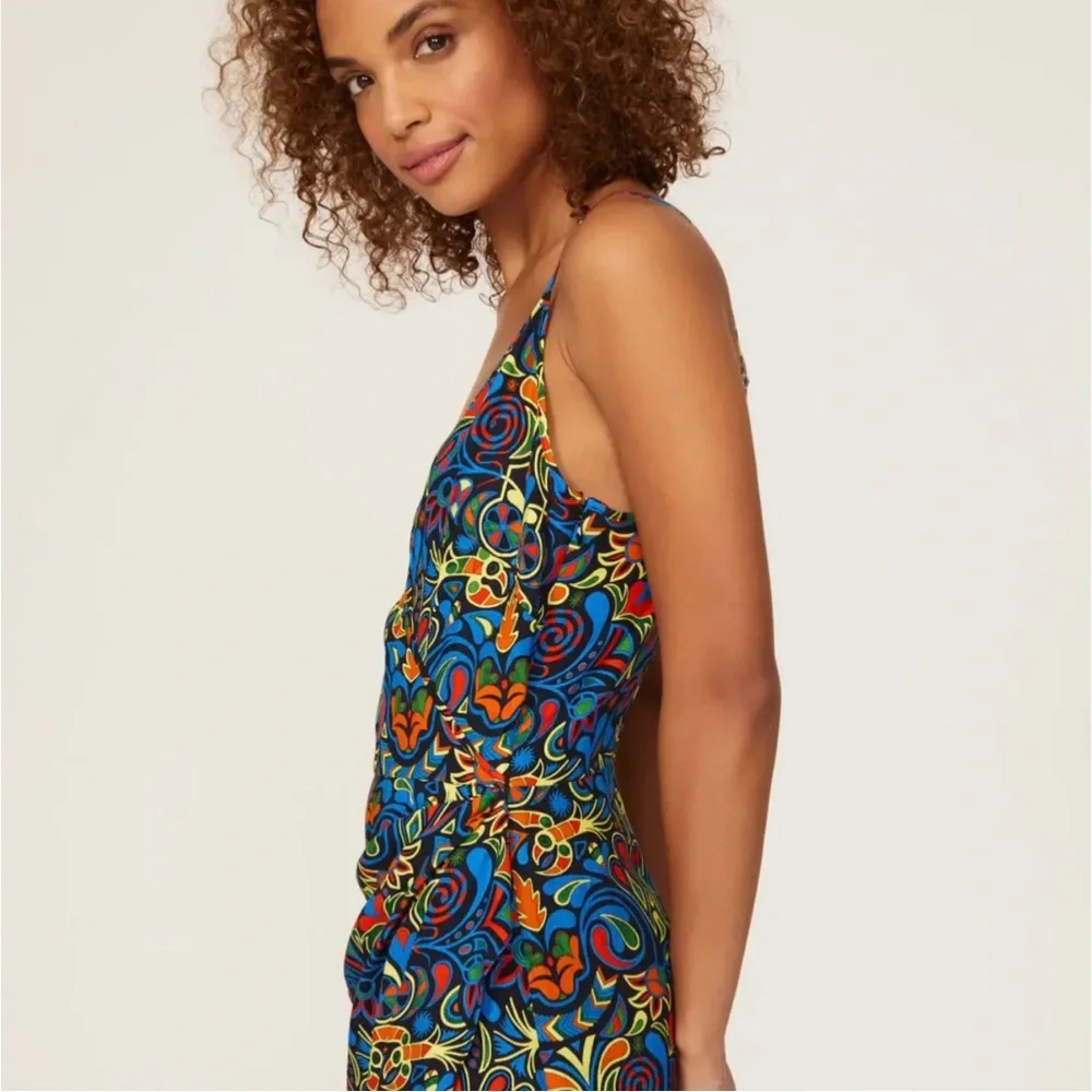 haney olivia faux wrap midi dress size 6 blue orange red yellow CL - Picture 3 of 9